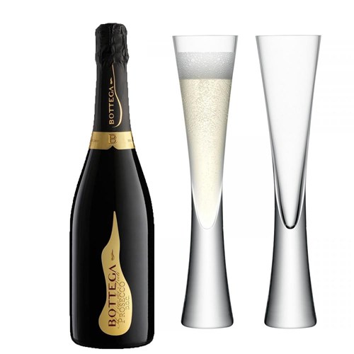 Bottega Vino dei Poeti Prosecco 75cl with LSA Moya Flutes